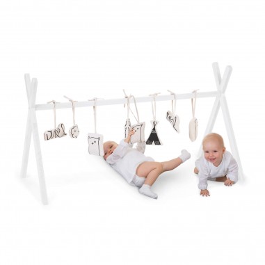 Arche D Eveil Jumeaux Tipi Play Gym Bois Blanc Avec Jouets Childhome