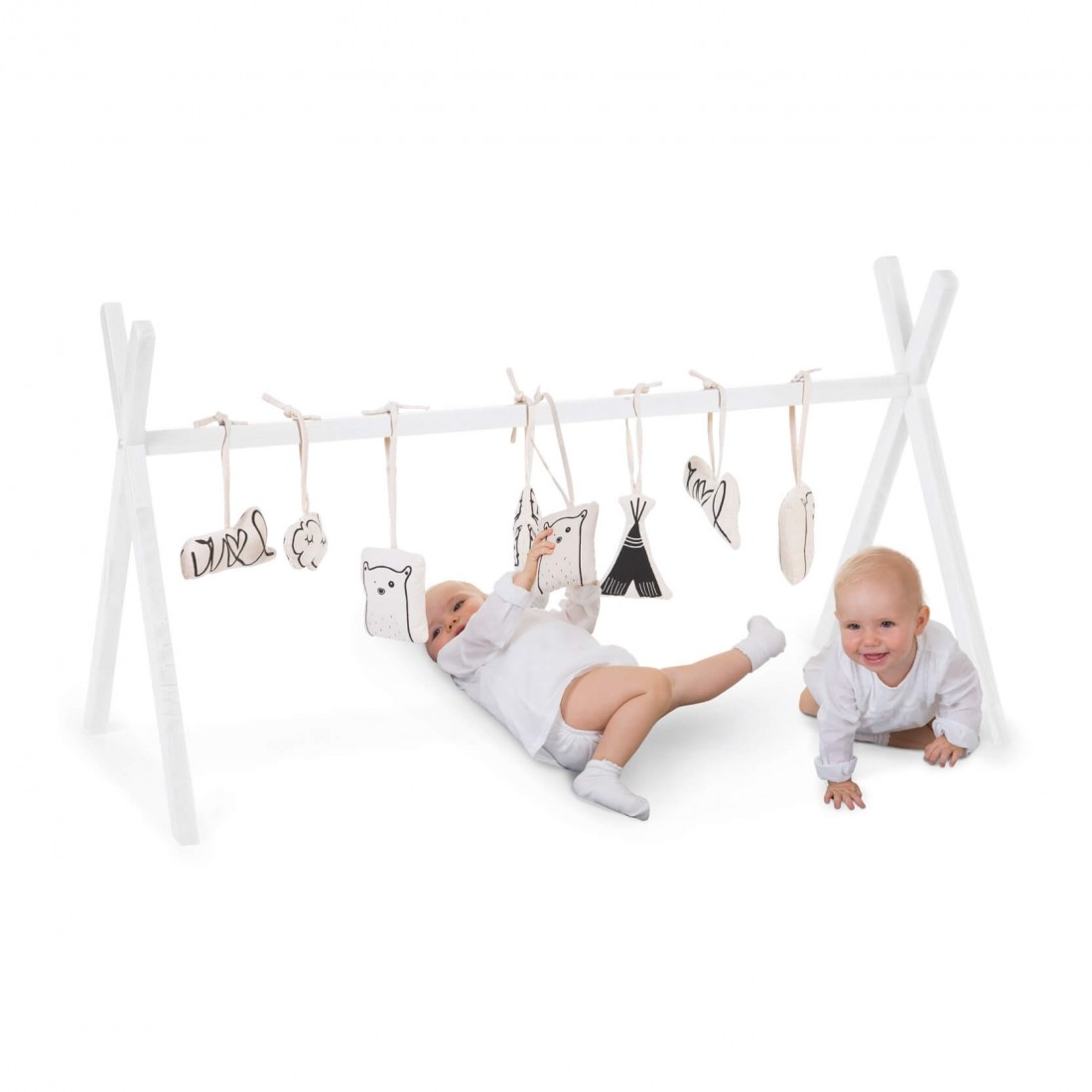 Arche d'Éveil Jumeaux Tipi Play Gym Bois Blanc avec Jouets Childhome