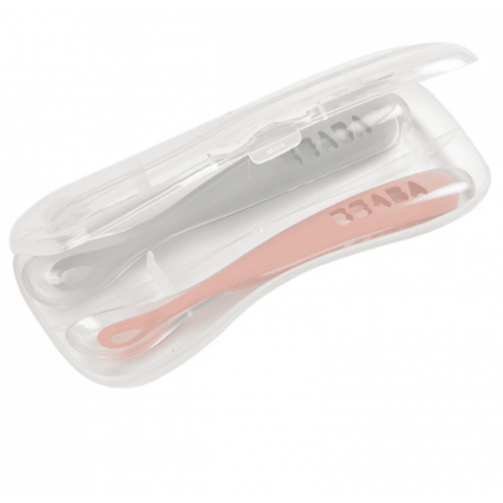 Lot de 2 cuillères 1er âge silicone Béaba - grey/ pink