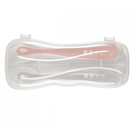 Lot de 2 cuillères 1er âge silicone Béaba - avec boite de transport