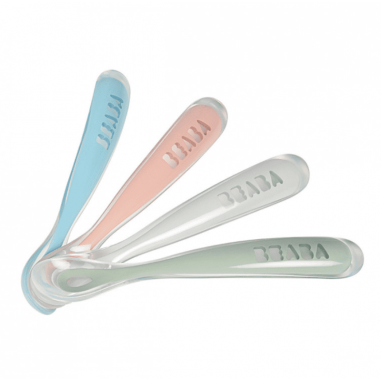 Lot de 4 cuillères 1er âge silicone Béaba - Coloris eucalyptus