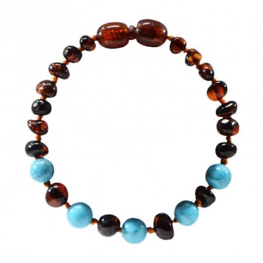 Achat AMBEROS collier ambre naturel avec pierres précieuses baroque cognac  turquoise en ligne