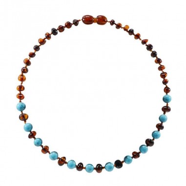 Collier bébé ambre cognac/turquoise...