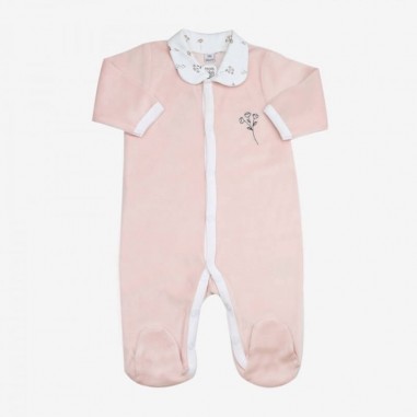 Pyjama Bébé en Velours Fleurs Rose Trois Kilos Sept