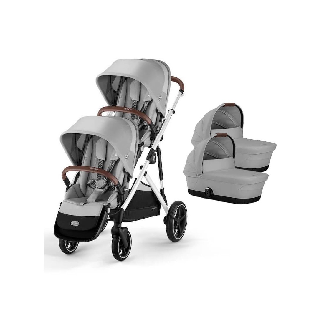 Cybex - Poussette twin Gazelle S travel system, nacelles et sièges auto  aton - Taupe Soho grey - gris