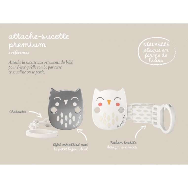 Attache Sucette Suavinex Bonhomía - Hibou Double Face - Évite Perte Sucette - Dès 0 Mois