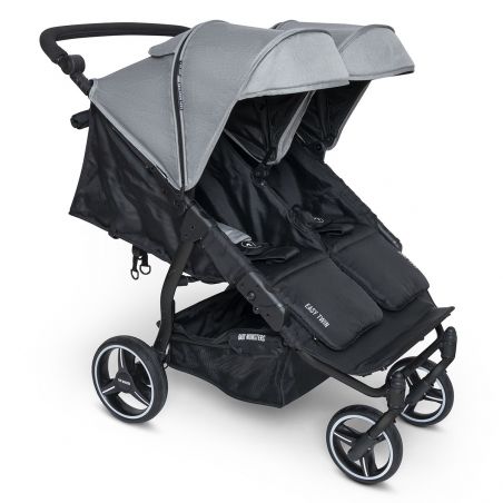 Poussette Double Easy Twin 3S Light Chassis Noir + Habillage Pluie Baby Monsters