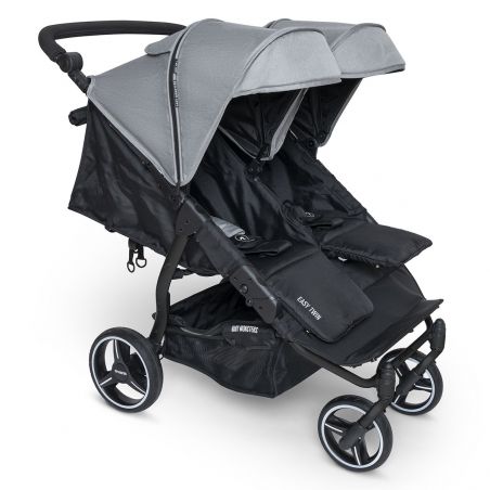 Poussette Double Easy Twin 3S Light Chassis Noir + Habillage Pluie Baby Monsters