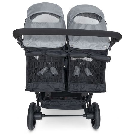 Poussette Double Easy Twin 3S Light Chassis Noir + Habillage Pluie Baby Monsters