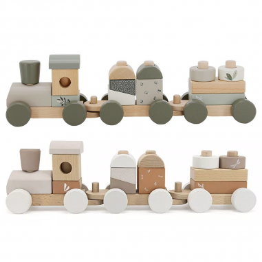 Pack jumeaux train à blocs en bois -...