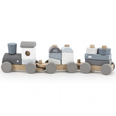 Train à blocs en bois bleu - Label Label
