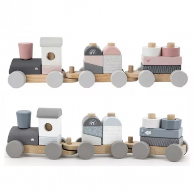 Pack jumeaux train à blocs en bois -...