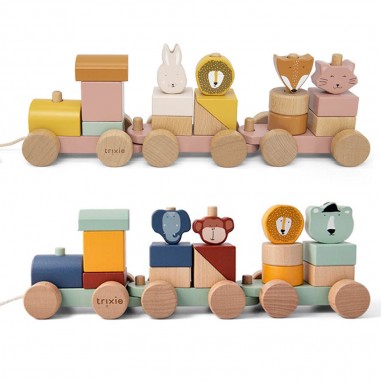 Pack Jumeaux 2 trains à blocs en bois...