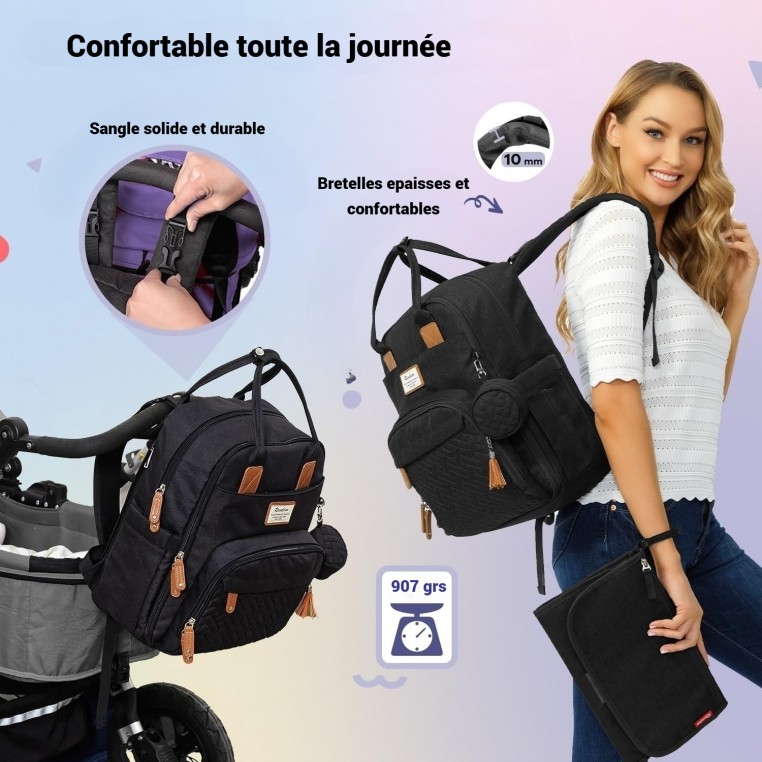 Sac à Langer Hafmall Élégant Imperméable - Sac à Dos Avec Poches Isolées Pour Bébé