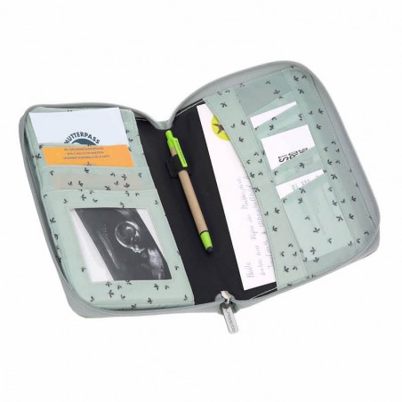Pochette Carnet De Sante Floral Menthe Lassig
